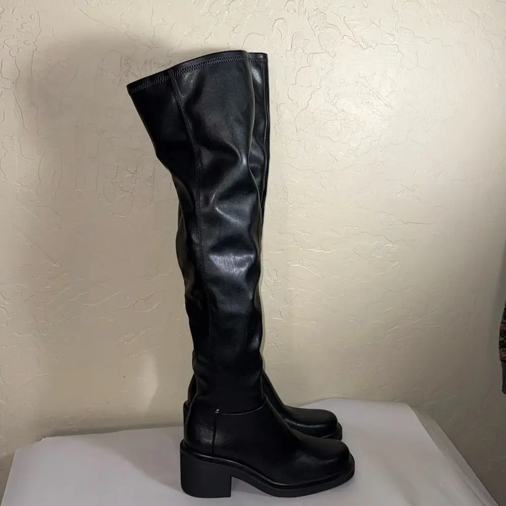 Franco Sarto black over the knee boot man made material size 8. NWOB.